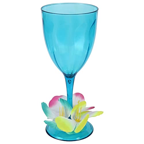 Plastic Floral Luau Wine Goblets, 13.9 Oz. Set Of 3 #TOP3