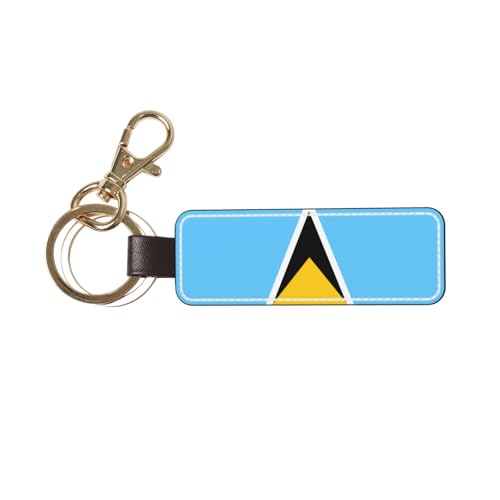 Ninainaid Porte-clés de voiture en cuir véritable avec drapeau de Sainte-Lucie - Porte-clés universel pour homme et femme
