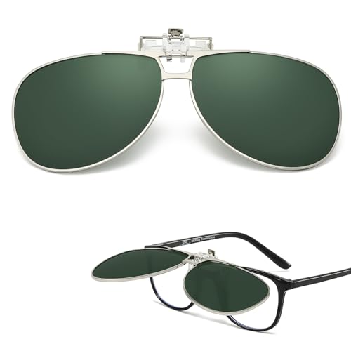 Image of Trysee Polarized Clip on Sunglasses Over Prescription Glasses Aviator Style UV400 Protection Flip Up TS-CO-013