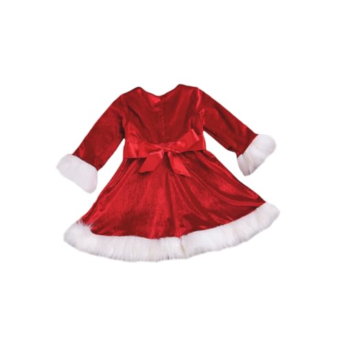 Vestido de Navidad para niña con bordes de pelo sintético y falda de fiesta de invierno con vuelo