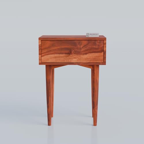 Image of Jangid Handicraft Solid Sheesham Wood Bedside Table for Bedroom | Wooden Bed Side Nightstand Table with Drawer Storage for Home & Hotels | Sofa Side Table for Living Room | Rosewood, Honey Finish