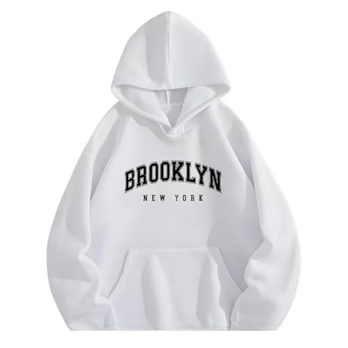 LEGASUS Women Brooklyn Printed Hoodies || Fleece Hoodies || Relaxed Sweatshirt || Winter Sweater Hoodie & Girls ||Letest Hoodie (in, Alpha, Small, White)