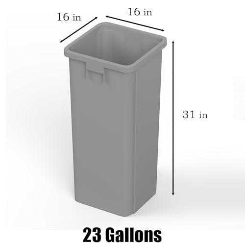 Image of 23 Gallon Gray Square Commercial Trash Garbage Can | Outdoor Office Restaurant School Kitchen