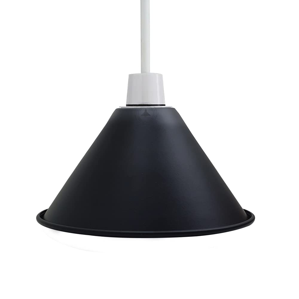 LEDSONE Retro Industrial Light Shade, Rustic Vintage Metal Ceiling Lamp Shades Repalcement E27 B22 Pendant Lights Wall Lamps, Small Bulb Guards Bedroom, Living Room-Reducer Plate (Black 18cm) (LS21)