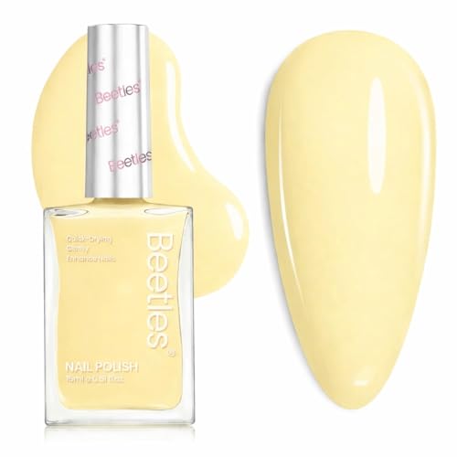 Beetles Soft Butter Yellow Nail Polish - 0.51Fl Oz/15ML, Pastel Yellow Nail Polish Quick Dry for Spring Nails, Long-Lasting Pastel Nails, Fingernail Art Effect for Manicure Salon