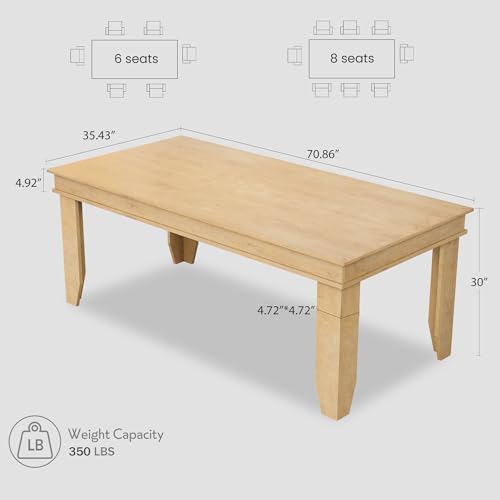 Image of GarveeHome Farmhouse Dining Table for 6-8 People, 71 in Long Kitchen Tables with Wooden Sturdy Frame, 6 ft Large Rectangular Dinner Table for Dining Room, Kitchen (Natural, 71 inch Non-extendable)