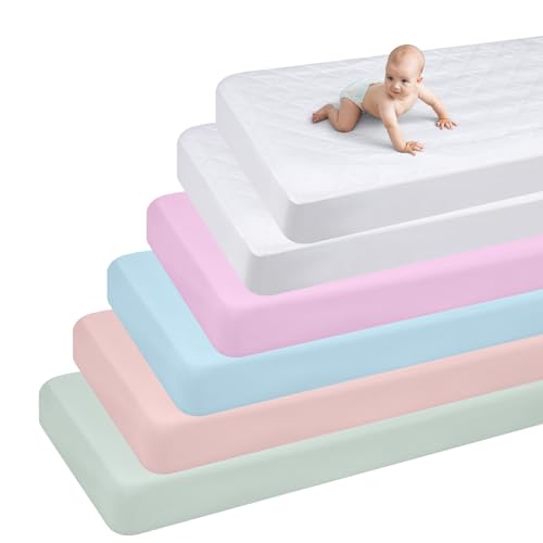 Newwiee 6 Pcs Baby Bedding Set - Fitted Sheet Crib Waterproof Mattress Protector, 28