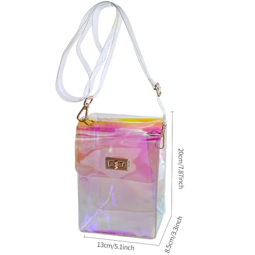 Image of Holographic Clear Bag Stadium Approved - Iridescent Jelly Crossbody PVC Purse with Strap for Women | Holographic