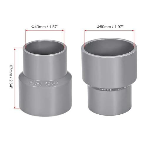 TA-VIGOR 2Pcs PVC Reducing Coupling Hub by Hub 40mm x 50mm Pipe Fitting Adapter Connector Grey - Image 2