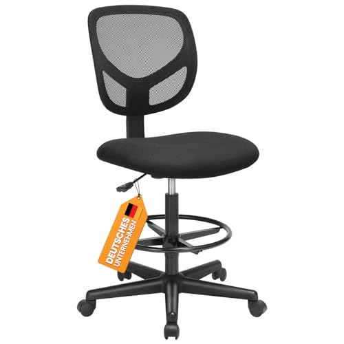 SONGMICS Hocker mit runder Fußstütze, höhenverstellbar, ergonomischer Sitz, drehbarer Bürostuhl, ohne Armlehnen, Bezug der Sitzfläche aus Stoff, maximale Belastung 120 kg, Schwarz OBN15BK SONGMICS Hocker mit runder Fußstütze, höhenverstellbar, ergonomischer Sitz, drehbarer Bürostuhl, ohne Armlehnen, Bezug der Sitzfläche aus Stoff, maximale Belastung 120 kg, Schwarz OBN15BK