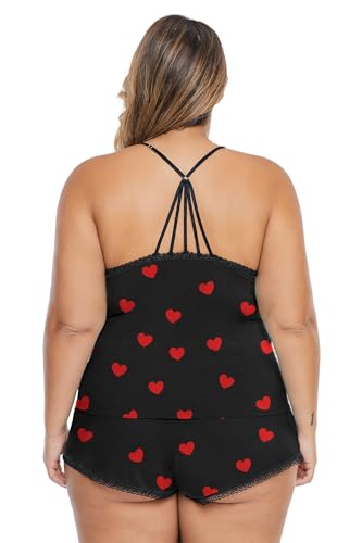 Image of Women Plus Size Pajamas Cami Shorts Set Nightwear Sexy Lace Lingerie Sleepwear