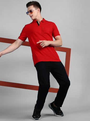 Image of Lux Cozi Men's Regular Fit Polo Neck Half Sleeve Solid Casual T-Shirt with Chest Pocket COZI 2122 NB RD 3XL 2PC Navy and Red