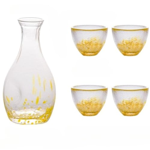 日本酒セット 冷酒グラス ガラス製酒器セットTasydi 徳利 1 + 盃 4 彩点デザイン 美しいデザイン 冷酒・温酒に適し (B,325ml)