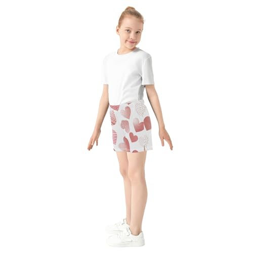 Girls Athletic Shorts Cute Lounge Pajama Shorts for Kids Teens with Lovely Hearts Rose Pink Floral Print, X-Small4