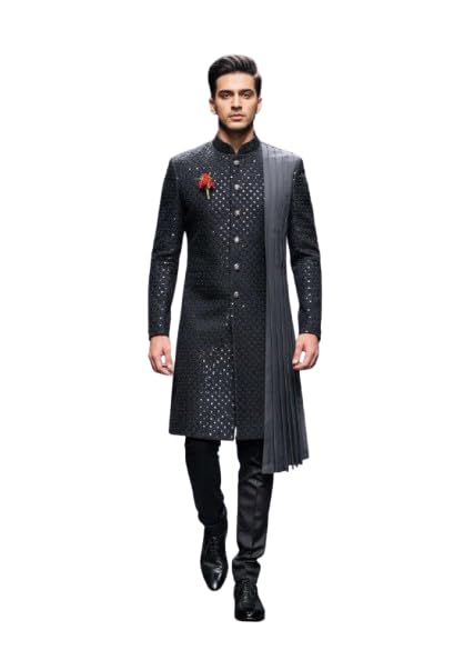 jk faishon Men’s Designer Black Sherwani Set with Dupatta | Premium Embroidered Ethnic Wedding for Men | Indo Western Traditional Party Outfit-picture-14