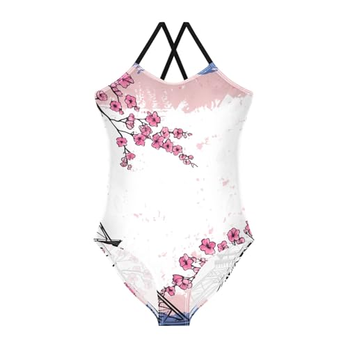 Vintage Paris Eiffel Tower Girls One Piece Swimsuits, Spaghetti Straps, Cross Back Design, Ages 3T