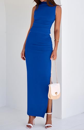 BTFBM Summer Two Piece Skirt Set for Women 2025 Dressy Lightweight Sleeveless Knit Top Going Out Split Maxi Skirt Set