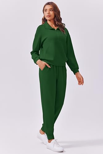Image of PINSPARK 2 Piece Sets for Women 2026 Fall Travel Outfits Long Sleeve Tracksuit Joggers Sets Half Zip Sweatsuit Matching Set