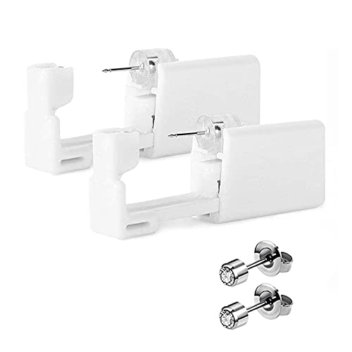 Lot de 2 pistolets de piercing d’oreilles et 2 piercings d’oreilles - Sûr et sans douleur - Pour filles, femmes et hommes - Blanc