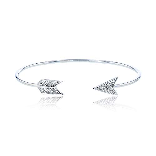 Sterling Silver Rhodium Created White Sapphire Arrow Open Wire Bangle #TOP8