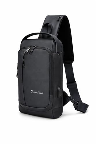 Mochila Transversal de Ombro Anti-furto Impermeável Com estrada USB, Compartimentos Múltiplos, Compacta Trava com Código, 31x18x8cm Bolsa de Ombro Pequena, Masculina e Feminina Unissex Premium