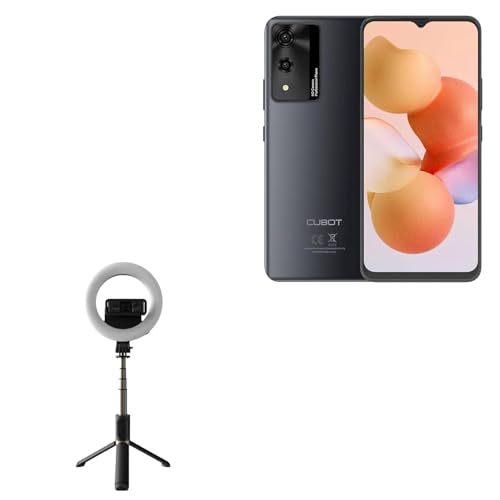 BoxWave Stand and Mount Compatible with Cubot A10 - RingLight SelfiePod, Selfie Stick Extendable Arm with Ring Light - Jet Black