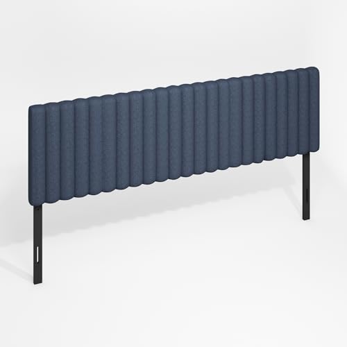 Image of Furinno Roanne Headboard King Size, Tufted Upholstered Wooden Headboard, Bed Frame Mount Head Board, Easy Assembly, for Bedroom, Dorm, Blue Denim