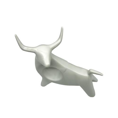 Image of NOSCOMP White Bull Ceramic Figurine - 18cm Tall Elegant Bull Sculpture for Home Decor - Modern Ceramic Accent, Ideal for Living Room, Office, or Gift
