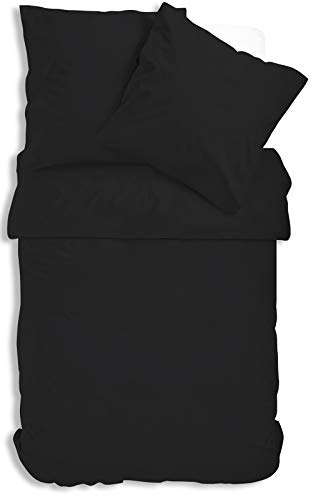 one-home Cotton Bed Linen Set, Black, 4 Pieces, 135 x 200 cm