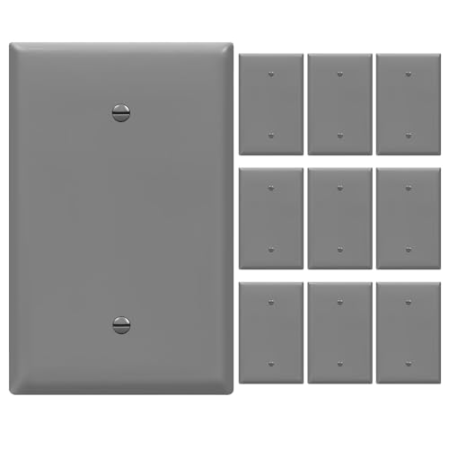 Image of ENERLITES Blank Device Wall Plate, Jumbo Blank Cover, Gloss Finish, Oversized 1-Gang 5.5 inch x 3.5 inch, Polycarbonate Thermoplastic, 8801O-GY-10PCS, Gray, 10 Pack | Jumbo size 5.5 inch x 3.5 inch, cover unused electrical box /outlet /switch, unbreakable polycarbonate, UL-listed, easy to install