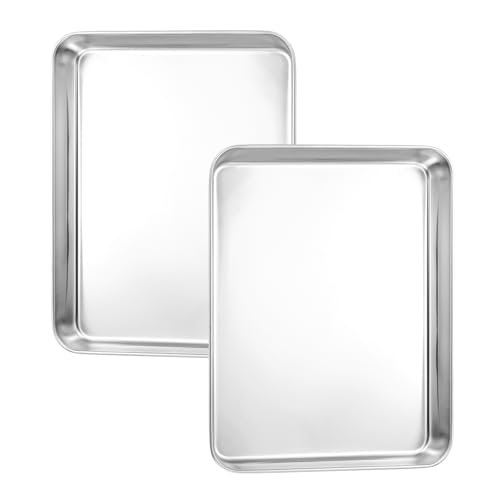 Yetaha Juego de 2 bandejas para hornear, antiadherentes, cuadradas, 31 x 24 x 2,5 cm, bandeja de horno de acero inoxidable, molde para tartas, lasaña, brownie, cazuela, acabado cepillado y apto para