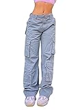 Saisons: automne-hiver ORANDESIGNE R Gris Femme Y2K Jeans Taille Haute Jeans à Jambe Large Taille Basse Imprimé Vintage Baggy Hose Pantalon en Denim Droit Slim Flare Jean E-Girl Streetwear M