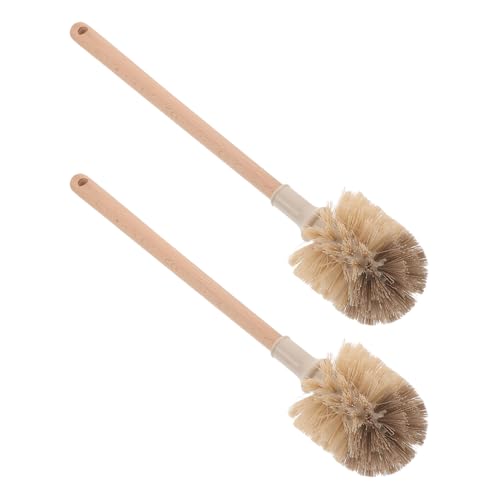 POPETPOP 2 Cepillos para Inodoro con Mango Largo de Madera Cepillo Limpiador de Baño para Limpieza Profunda en Hogar Estropajo para Rincones Difíciles Herramienta Higiénica para Aseo