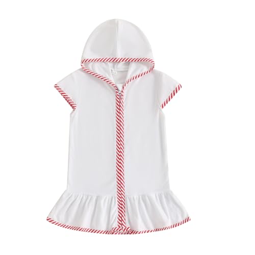 Image of Girls Terry Cloth Swim Cover Up Zip Up Hooded Bathing Suit Coverup Wraps Rufled Kids Pool Beach Robe Cover-Up Dress