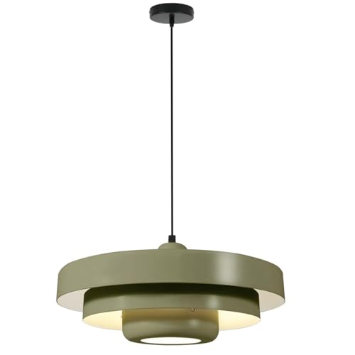 Image of Olive Green Large Pendant Light Fixture, 17.7 inch Vintage Industrial Adjustable Height Hanging Lamp for Farmhouse Cafe Bistro Kitchen Island Dining Room