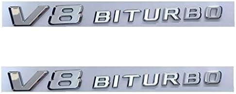 Image of 1 Pair Chrome Flat Letters V8 BITURBO Emblems Badges Compatible with-Benz