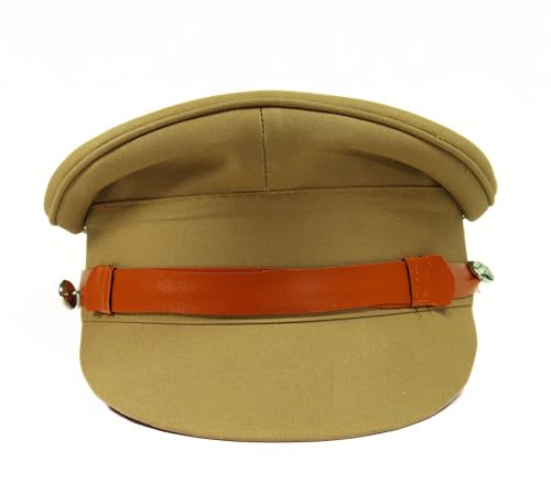 Image of Cotton Blend Police Cap for Men | Brown Khakhi Color Cap for Inspector, Commissioner | Adult Size-23