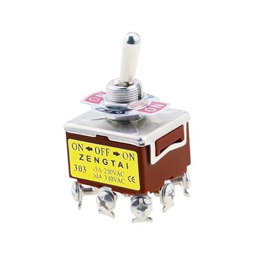 Interruptor de palanca 3PDT E-TEN 302 con 9 terminales de tornillo de 3 posiciones AC 250V 15A