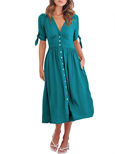 ANRABESS Womenergen &euro; &trade; s 2023 Lentesomer Casual Shele V Neck Button Down A-Line Midi Dress