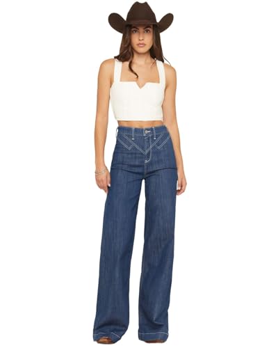 Image of ARIAT Women's Ultra High Rise Westie Yoke Wide Leg Jeans, Rinse, 32 Short