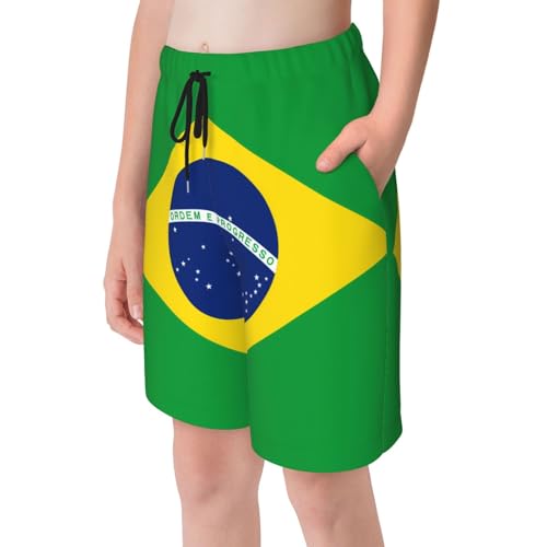 Brazilian Flag Youth Beach Pants, Soft and Breathable, with Drawstring Waist, Suitable for Sports and Leisure.4