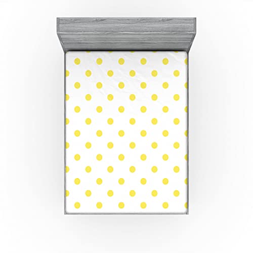 Lunarable Polka Dots Fitted Sheet, Retro Small Yellow Polka Dots On Plain Background Equally Sized Circle Pattern, Soft Decorative Fabric Bedding All-Round Elastic Pocket, Full Size, Yellow White #TOP2