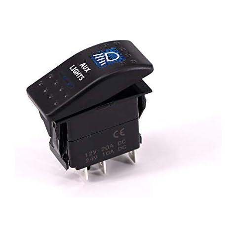 WINWEY ON/OFF Rocker Switch Laser Etch with"AUX LIGHTS" Symbol, Carling ARB Narva Style For Car and Caravans and Boats Refit Accessories 12V/20A&24V/10A (1 Years Warranty) Cover