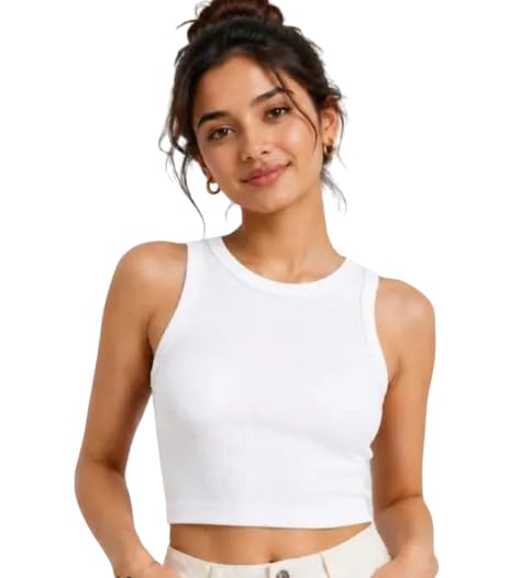 Women's Ribbed Sleeveless Crop Tank Top | Round Neck Solid Fitted Crop Top | Soft Stretch Casual Summer Top | Basic Everyday Wear |-image-47