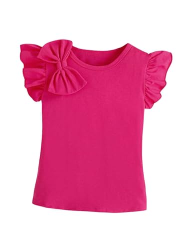 Floerns Girl's Casual Bow Front Ruffle Trim Cap Sleeve Crewneck Tee Shirt