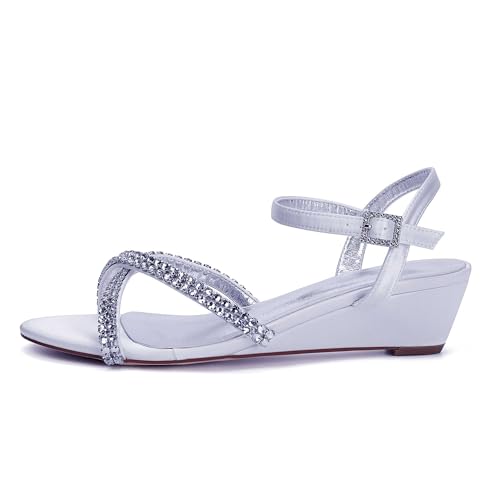 Satin Open Toe Strappy Sandals For Women, Platform Round Toe High Heels With Ankle Strap, Womens Wedge Sandals With Rhinestones, Evening Prom Wedding Shoes2