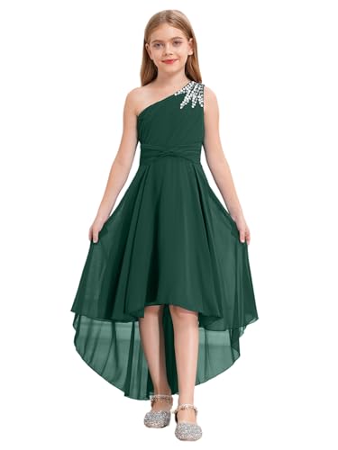 Sywiyi Kids Flower Girls Beaded Ruched Pageant Dress Junior Bridesmaid Gown One Shoulder High Low Gowns3