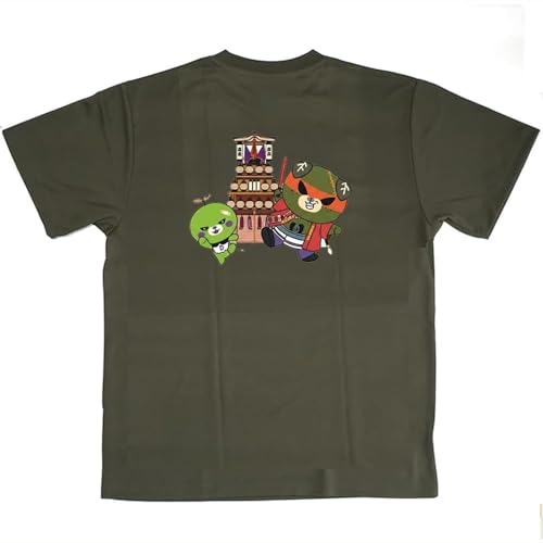 [Ballet Sayori] 愛媛県 ゆるキャラ お祭りダークみきゃん Tシャツ (だんじり柄) ドライメッシュ 男女兼用 大人 (大人XL, カーキ)