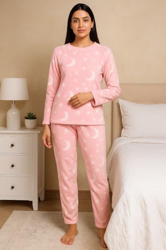 Image of CAMEY Womens Winter Full Sleeve Top and Pajama Pants Regular Fit Night Suit Round Neck Top and Pyjama Set Ladies Night Dress