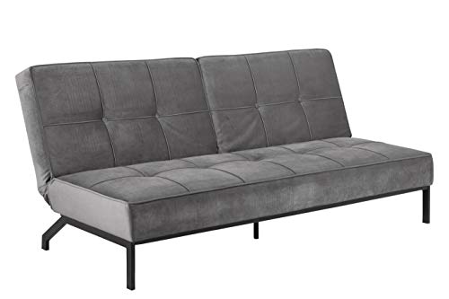 AC Design Furniture Bent Schlafsofa in Dunkelgrau, Schlafsofa mit 3 Liegepositionen, Moderner 3-Sitzer, gepolstertes Sofa mit Samtstoff und schwarzen Beinen, B: 198 x H: 87 x T: 95 cm